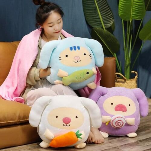 40cm Cute Big Ear Pig Cat Rabbit Plush Pillow Hand Warmer Stuffed Multifunctional Pillow Blanket Gifts for Kids Girls Home Decor