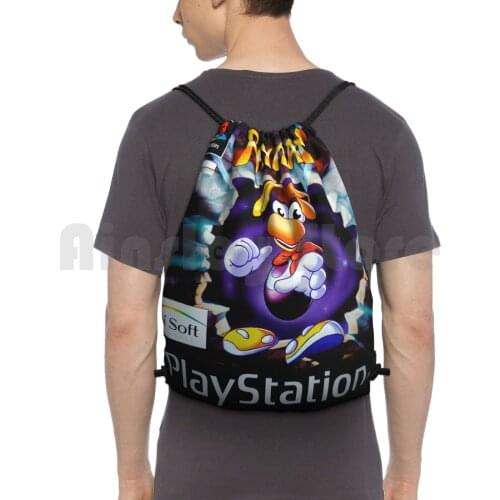 Ps1 Rayman Game Backpack Drawstring Bag Riding Climbing Gym Bag Retro Nostalgic Vintage Gamer Gaming Gamer Girl Videogames