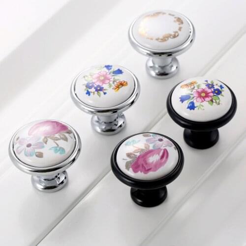 1set Antique Knob Flower plated Kitchen Door Handle Furniture Drawer Knob Wardrobe Cupboard Pull Decorative White Black orchid
