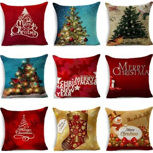 Merry Christmas Printed Polyester Decorative Pillowcase 45*45cm Red Christmas Throw Pillow Case Cushion Cover for Home Bed Car