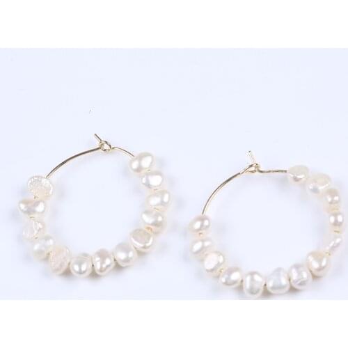 C-Shaped Earrings Copper Gold Plated Pearl Hoop for Women Wedding Jewelry