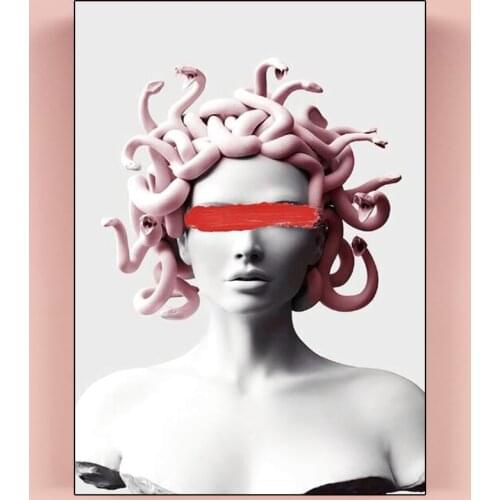 Medusa Sculpture Funny Art Posters and Prints Gorgon Statue Canvas Painting on Wall Art Picture for Living Room Home Decor