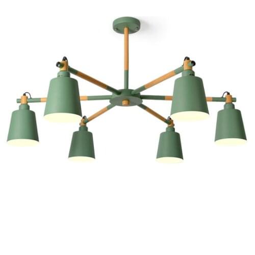 Nordic modern macaron wood art iron art round living room bedroom chandeliers