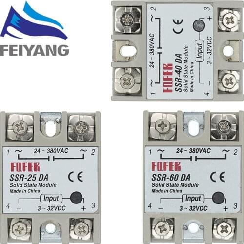 SSR-40DA 25DA 60DA DC to AC Solid State Relay Module Temperature Controller 24V-380V 40A 250V/25A 250V/ 60A 250V