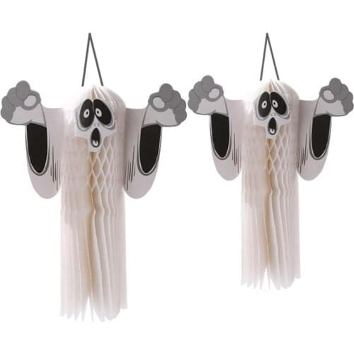 1pc 3D White Horrible Paper Hanging Ghost Foldable Fun Shroud Door Hallway Hanger Halloween Party Props Decorations Supplies