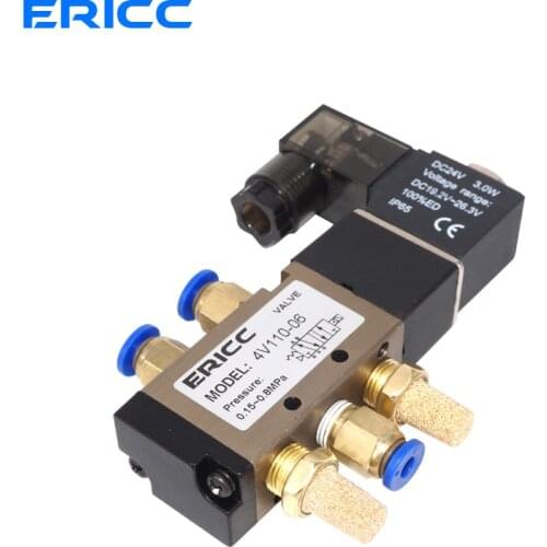 4V110-06 Air Solenoid Valve 5 Way Port 2 Position Gas Pneumatic Electric Magnetic Valve 12V 24V 220V Coil Volt 4mm 6mm 8mm Hose