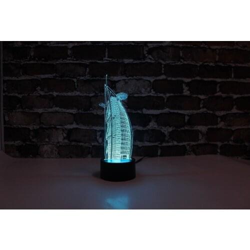 YJM-2908 3D Burj Al Arab Hotel,3D LED Decorated Colorful Nightlights, Table or Bed Lamp with Touch Control