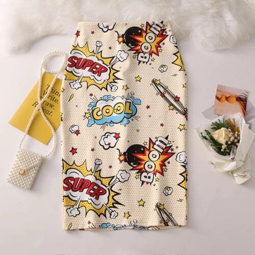 Womens Pencil Skirt New Cartoon Mouse Print High Waist Slim Young Girl Summer Large Size Japan Female Falda GD018
