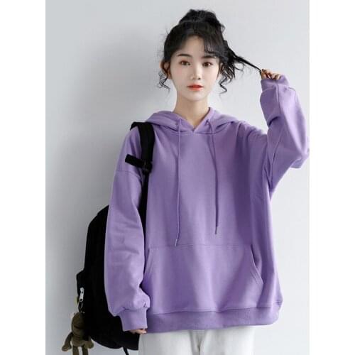 2021 spring Casual Solid Sweatshirt For Women Korean Loose Hooded Collar Long Sleeve Simple Female Hoodies Fashion Fall Tops