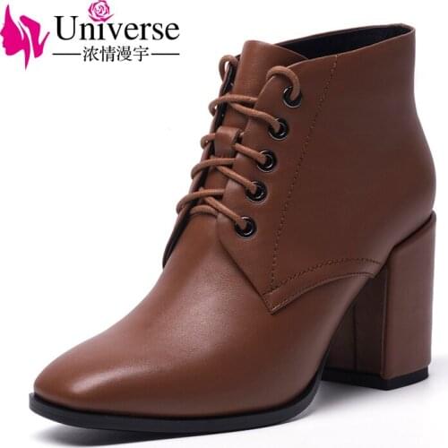 Universe lace up chunky heel women winter ankle boots super high heel ladies boots G391
