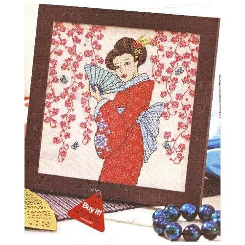 Gold Collection Lovely Counted Cross Stitch Kit Sakura Cherry Blossom Red Dress Geisha Japanese Woman Eastern