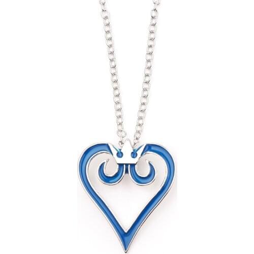 1 Pcs Fashion Game Kingdom Hearts Necklaces Sora Blue Crown Heart Logo Pendant Necklace Women Lady Cosplay Trinkets Figure Toys
