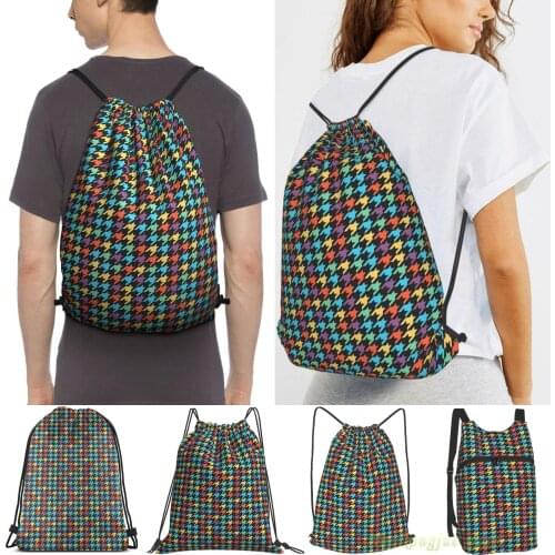 Houndstooth 1 Women Purpose Drawstring Backpack Bags Men Outdoor Travel Backpacks For Gym Training Swimming Fitness Bag