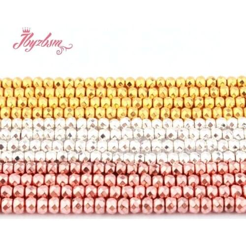 3x4mm Rondelle Faceted Hematite Natural Stone Beads For DIY Necklace Bracelets Jewelry Making 15"(No Magnetic) Free Shipping