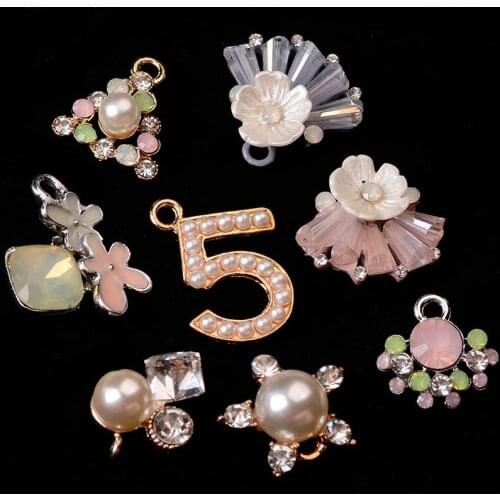 5pcs/lot Alloy Creative Rhinestone Gold Pearls Pendant Buttons Ornaments Jewelry Earrings Choker Hair DIY Jewelry Accessories