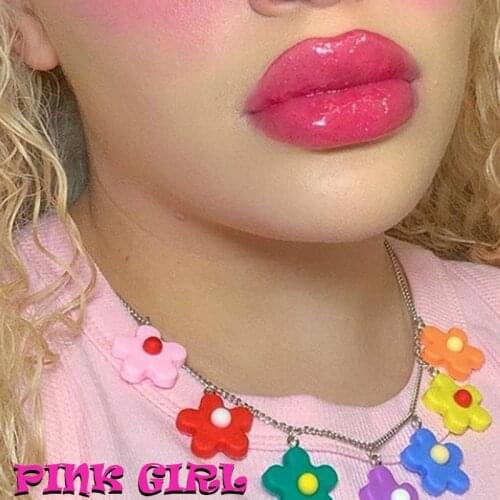 90s Aesthetic Candy Color Flower Necklace for Women Resin Cute Cartoon Vintage Harajuku Necklace Charms Y2K Jewelry Gifts New