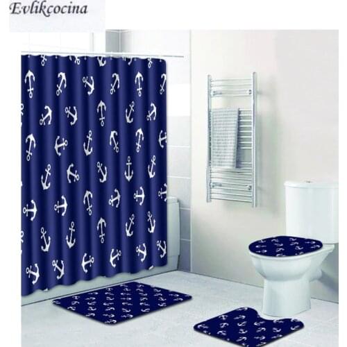 Free Shipping 4Pcs Sea Hook Blue Banyo Paspas Bathroom Carpet Toilet Bath Mat Set Non Slip Pad Tapis Salle De Bain Alfombra Bano