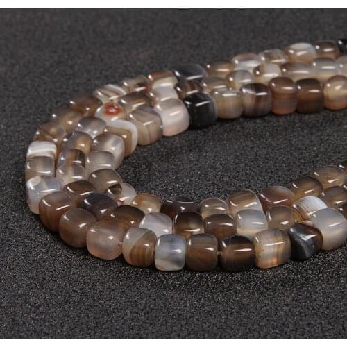 Natural Coffee Striped Agates Stone Beads 6-8mm Square Cube Loose Spacer Beads for Jewelry Making DIY Bracelet Necklace 15"