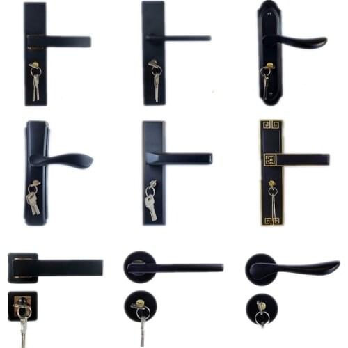 Black Indoor Solid Wood Door Lock Space Aluminum Simple Split Lock Bedroom Mute Handle Lock Engineering Room Door Handle