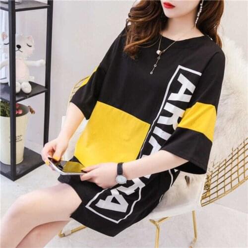 Long Short Sleeve T-shirt Summer New Student Loose Versatile Medium Womens Half Sleeve Irregular Harajuku Shirt Plus Size Tops