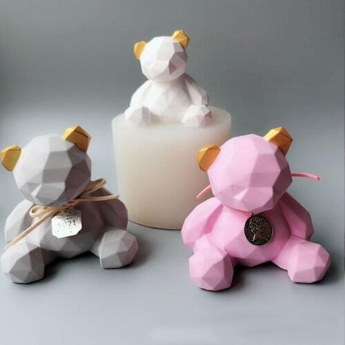 Geometric Bear Shaped Soap Mold Silicone Mold Craft Sculpture Cake Decoration Molds Candle Mold Plaster Ornaments Gypsum Cement