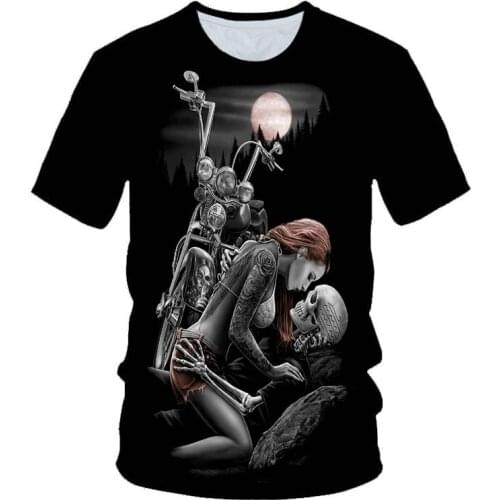 Skeleton Beauty Rock Cool 3D T-shirt Mens Motorcycle Punk 3D Printing T-shirt Mens Clothes T-shirt Summer Top Men Fashion Tren