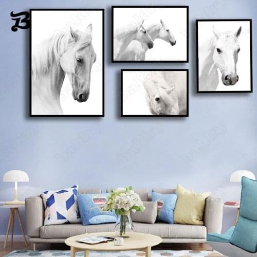 Canvas Horse Painting Black and White Wall Art Canvas Posters and Prints Animals Family Nordic Wall Pictures for Home Wall Decor