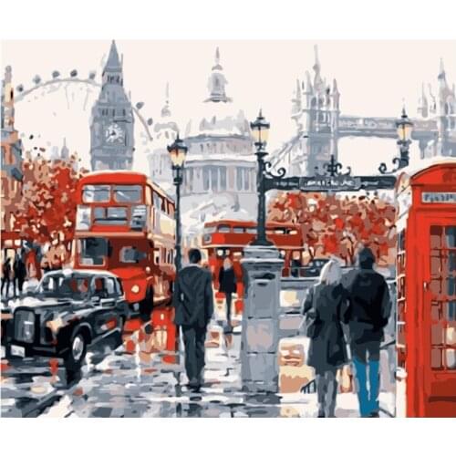 London street pedestrian Landscape DIY Digital Painting By Numbers Modern Wall Art Oil Painting Holiday Gift Home Decor 40x50