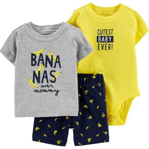 Newborn baby boy girl clothes 3pcs sets Infant boys T-shirt + Bodysuit+ Shorts Cute animal Toddler baby girl 3 PCS Suits