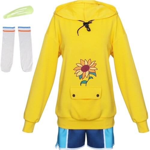 Anime Wonder Egg Priority Ohto Ai Cosplay Costume Hoodie Yellow Sunflower Sweatshirt Pullover Shorts Wig Bag Hairpin Suit