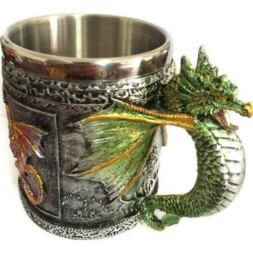 Double Wall Stainless Steel 3D Skull Mugs Coffee Tea Bottle Mug Skull Knight Tankard Dragon Drinking Cup Kup Milk