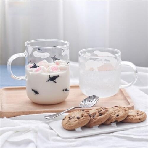 Cute Polar Bear Penguin Glass Coffee Mug Creative Beer Mug Heat Resistant Glass Tea Cup Japanese Coffee Cup