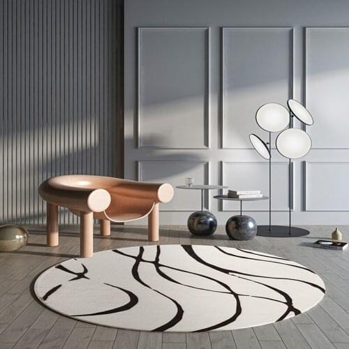 Nordic INS Style Soft Round Carpet Abstract Striped Bedroom Bedside Area Rug Living Room Hanging Basket Chair Non-Slip Floor Mat