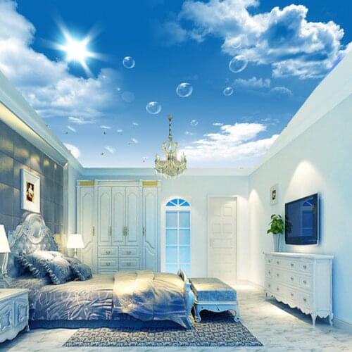 Custom 3D Photo Wallpaper Blue Sky And White Clouds Dandelion Living Room Bedroom Ceiling Decor Background Mural Wallpaper Roll
