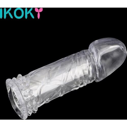 IKOKY Reusable Extender Sleeve Penis Enlargement Adult Sex Products Penis Sleeve Silicone Condoms Sex Toys For Men Male Cock