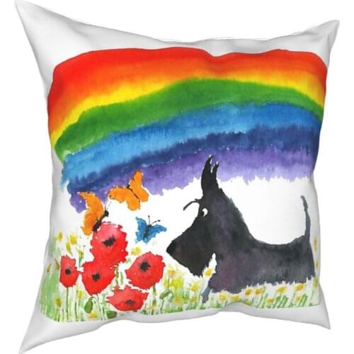 Scottie Dog Rainbow Throw Pillow Cover Polyester Throw Pillow Scottish Terrier Custom Cushion Covers