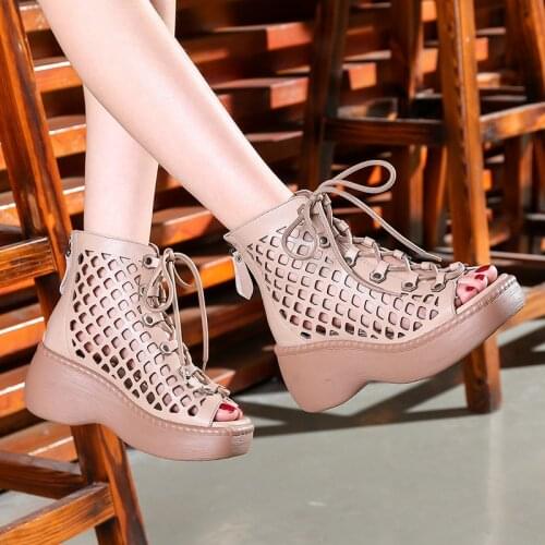 2021 New Hollow Genuine Leather Sandals Women Shoes Sandals Platform Wedges Summer Shoes Woman Fashion Casual Sandals
