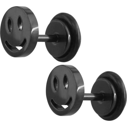 Smile face earring black earrings men stainless steel double sided stud earrings round small stud bisuteria boucles d'oreille