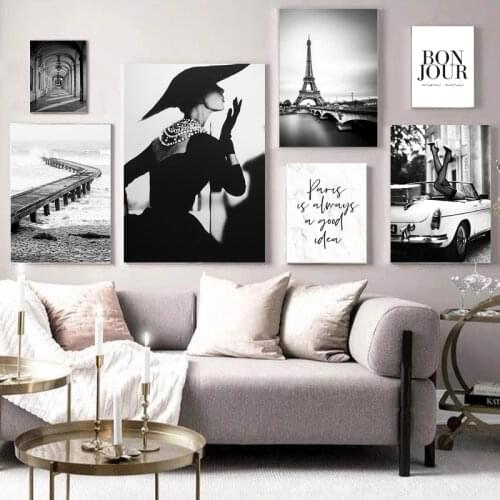 Modern Fashion Black and White Poster Paris Church Room Decoration Accessories Aesthetic Canvas Painting Art Picture on the Wall