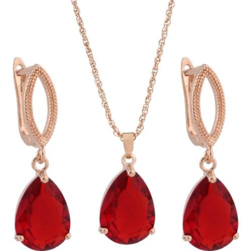 Wedding Jewelry Set for Women Necklace Drop Earrings Sets Water Drop Shape Bridal Luxury Jewellry Sets Pendant Necklace+Earring