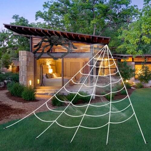 Halloween Decorations Outdoor 295'' Halloween Giant Triangular Spider Web 59' Large Spider Small Spiders Stretch Cobwebs Garden