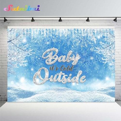 Baby Its Cold Outside Backdrop Vinyl Winter Wonderland Ice Snow Frozen World Photo Background Photography Backdrop Photo Studio