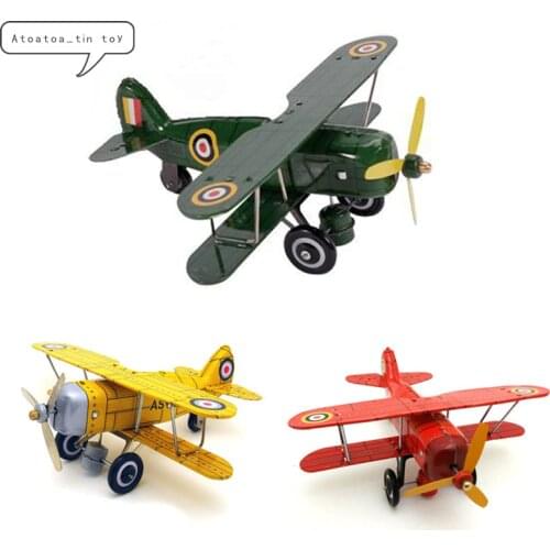 Vintage Collection Curtiss Aircraft Plane Tin toys Classic Clockwork Wind Up Vehicle Tin Toy For Adult Kids Collectible Gift