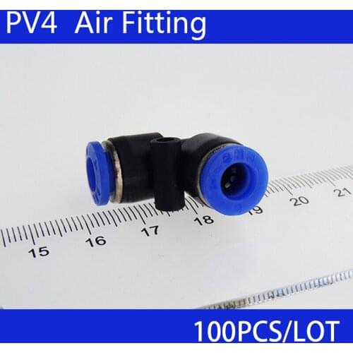 HIGH QUALITY 100pcs PV4 4mm ID Pneumatic Connectors Elbow Fitting Equal L-shape