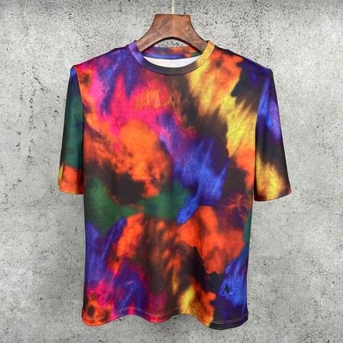 Shirt Women 2021 T Tie-Dye Print Shoulder Pad Cotton Ins Tee Italy Luxury Designer Inspired Colored Fashion Runway Y2K GEN-Z