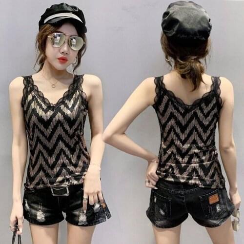 2021 Summer Imitation Ice Silk Camisole Female V-Neck Lace Bottoming Shirt Plus Size Sleeveless Top Womens Clothing L206