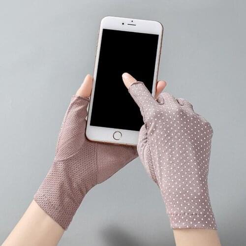 Womens Summer Ultra Thin Cotton Cycling Anti-slip Sunscreen Gloves Female Half Finger Anti-UV Touch Screen Driving Mittens M21