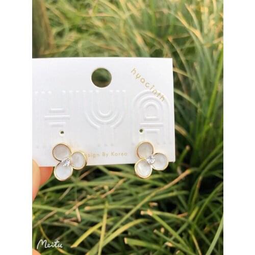 S925 Silver Ear Needle Stud Earrings Minimalist Fresh Mother Shell Zircon Brass14kGold Korea Jewelry for Women HYACINTH 2021