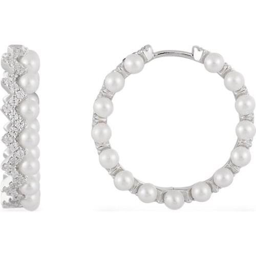 SOELLE Fashion Real 925 Sterling Silver Large Zigzag Wave Pearls Hoop Earrings Micro Cubic Zirconia Women Luxury Romance Jewelry