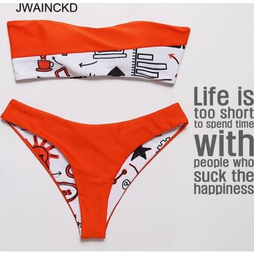 JWAINCKD Female Cartoon Bandeau Bikini Set Sexy Women Swimwear Vintage Swimsuit Patchwork Biquinis Padded Bathing Suit Tankini